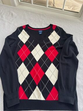 Izod Black Sweater with Red Trim